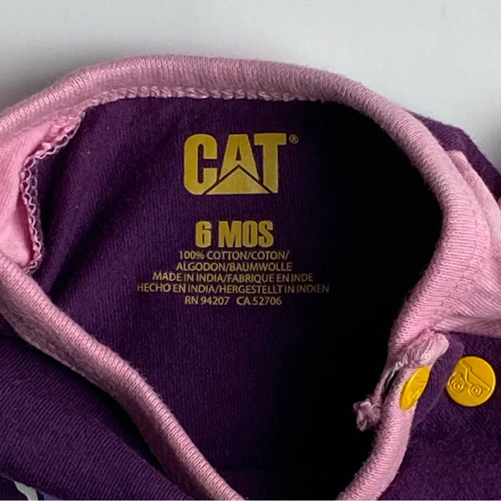 CAT Apparel Caterpillar One Piece Size 6 Months Pink Purple Snap Shirt Romper.